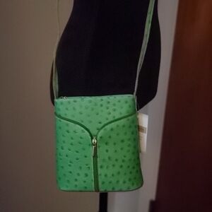 NWT Italian handmade green leather crossbody bag.